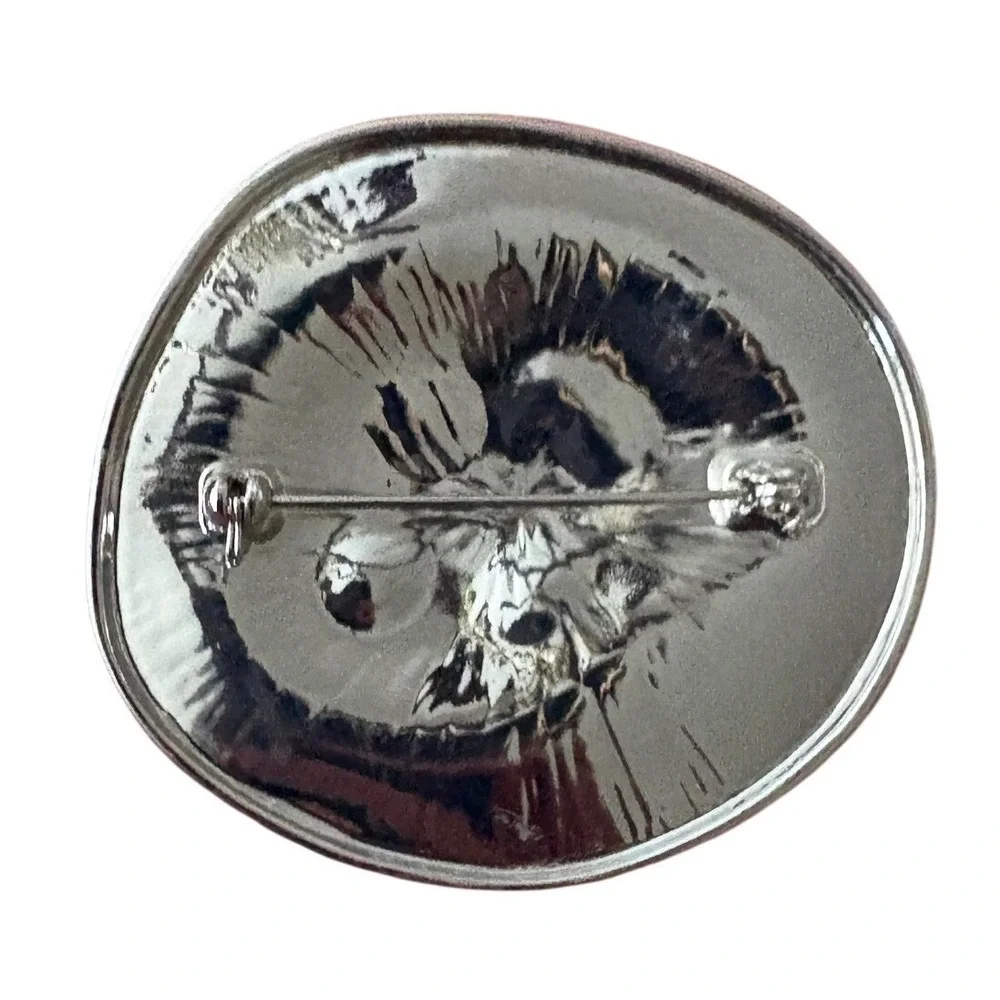 Modernist Abstract Silver Tone Molten Organic Circular Statement Brooch Pin
